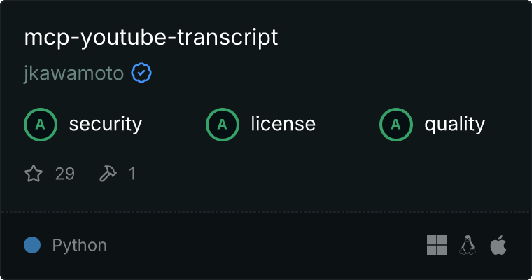 YouTube Transcript Server MCP server